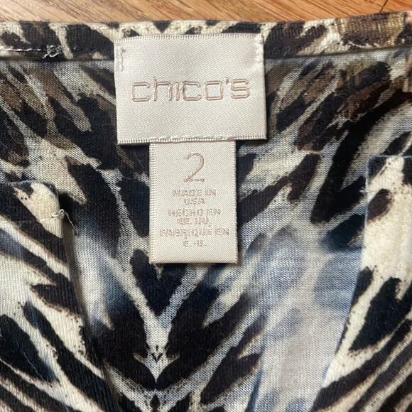 Chico’s Animal Print Gold Metallic V Neck size 2 medium - Picture 4 of 7